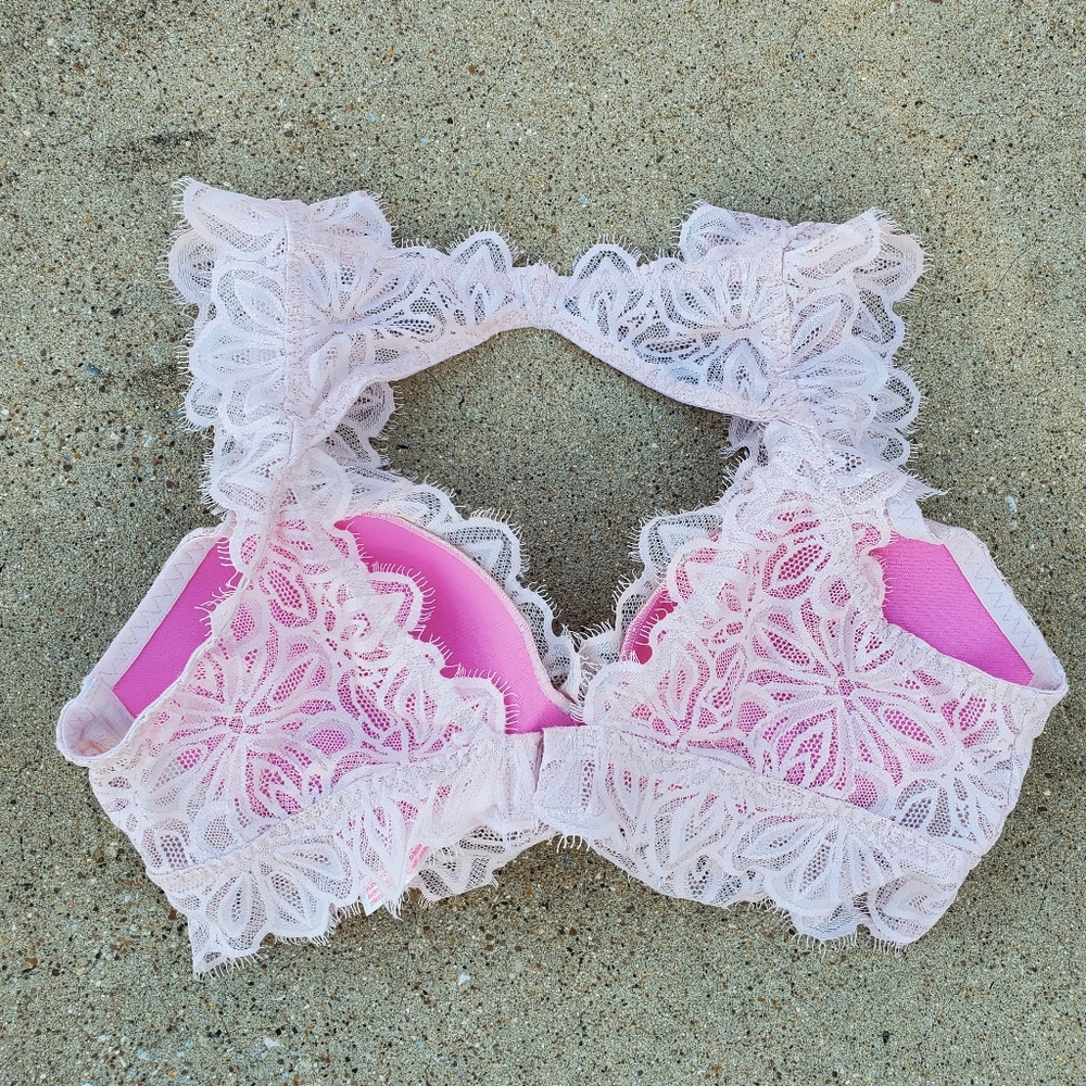 Pink Victoria's Secret Laced Push Up Bra sz M/C80 - Picture 3 of 5
